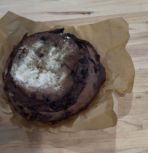 baked chocolate sourdough loaf