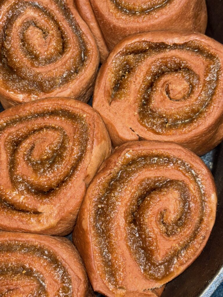 Cooked, chocolate Sourdough Cinnamon Rolls